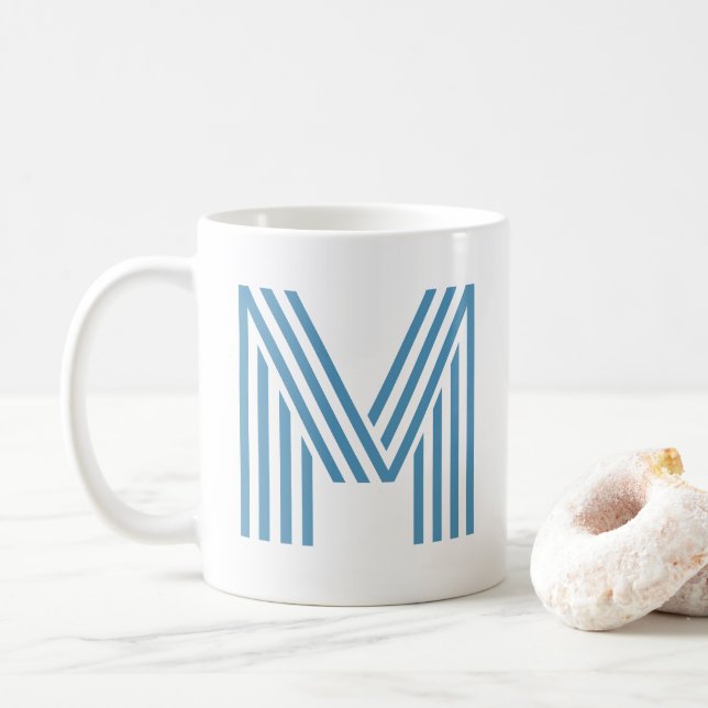 Monogram Initial Large Print Summer Blue & White Coffee Mug (With Donut)