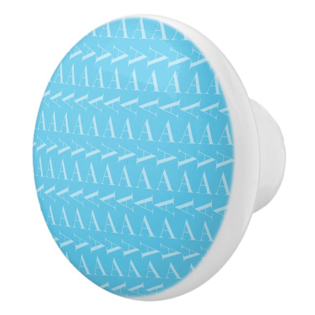 Monogram Initial Letter A, Aqua Blue Ceramic Knob (Right)