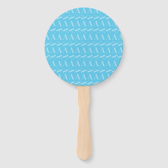 Monogram Initial Letter A, Aqua Blue Hand Fan (Front)