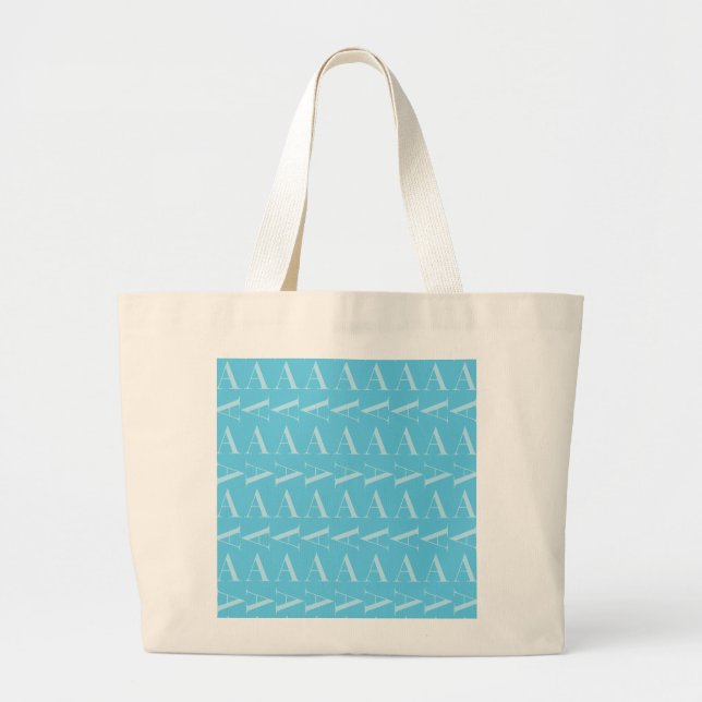Monogram Initial Letter A, Aqua Blue Large Tote Bag (Front)