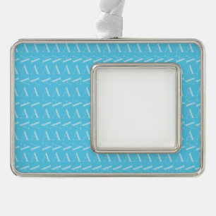 Monogram Initial Letter A, Aqua Blue Silver Plated Framed Ornament