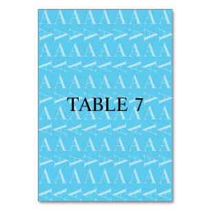 Monogram Initial Letter A, Aqua Blue Table Number