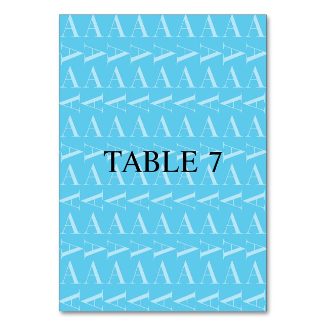 Monogram Initial Letter A, Aqua Blue Table Number (Front)