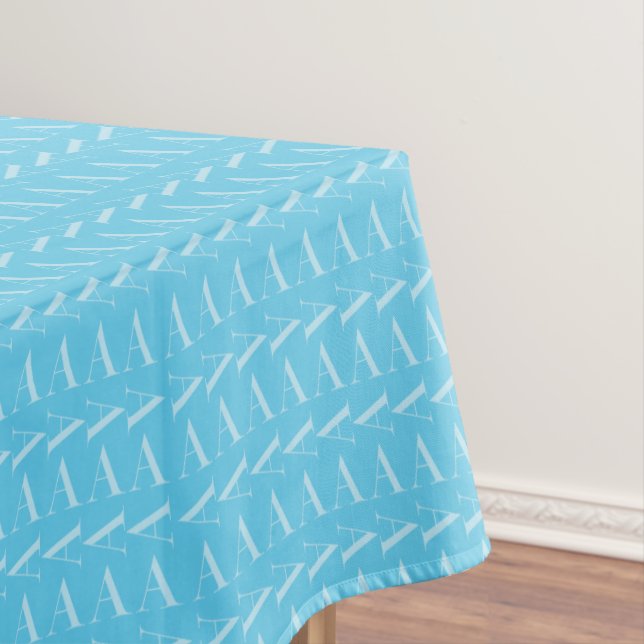 Monogram Initial Letter A, Aqua Blue Tablecloth (In Situ)