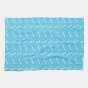 Monogram Initial Letter A, Aqua Blue Tea Towel