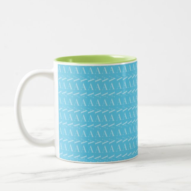 Monogram Initial Letter A, Aqua Blue Two-Tone Coffee Mug (Left)