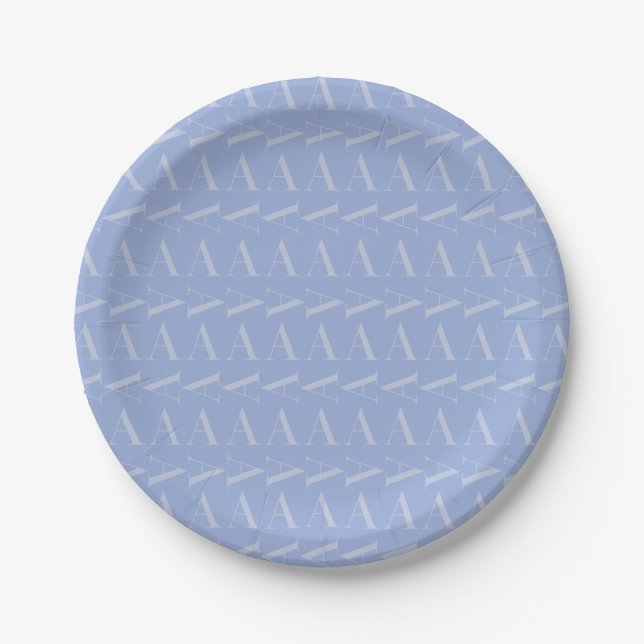 Monogram Initial Letter A, Blue Paper Plate (Front)