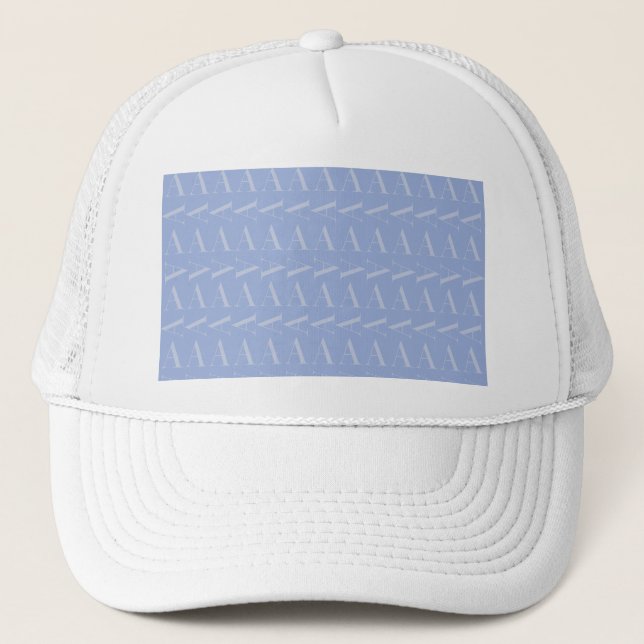 Monogram Initial Letter A, Blue Trucker Hat (Front)