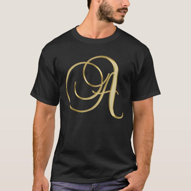 Monogram Initial Letter A Gold  T-Shirt (Front)