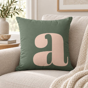 Monogram Initial Letter Bold Earthy Pink Green Cushion
