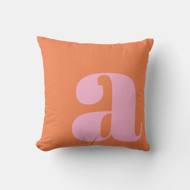 Monogram Initial Letter Bold Pink Orange Playful Cushion (Front)
