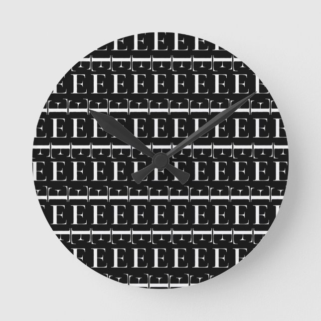 Monogram Initial Letter E, Choose Background Colou Round Clock (Front)