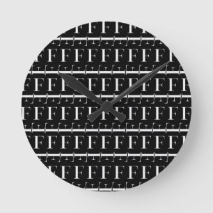 Monogram Initial Letter F, Choose Background Colou Round Clock