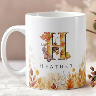 Monogram Initial Letter H Autumn Leaves Coffee Mug