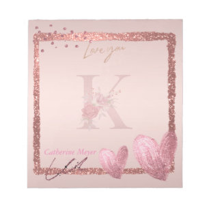 Monogram Initial Letter K Pretty Rose Gold Notepad