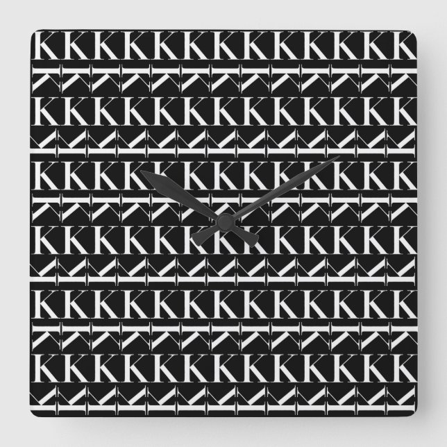 Monogram Initial Letter K Square Wall Clock (Front)