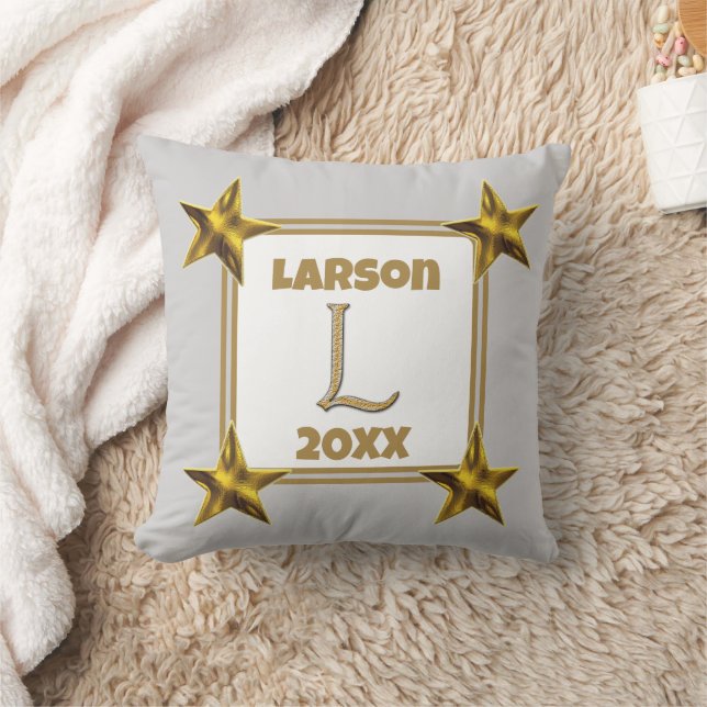Monogram Initial Letter L Gold Silver Stars Accent Cushion (Blanket)