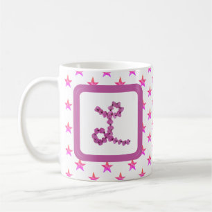 Monogram Initial Letter L Stars Pink Flower  Coffee Mug