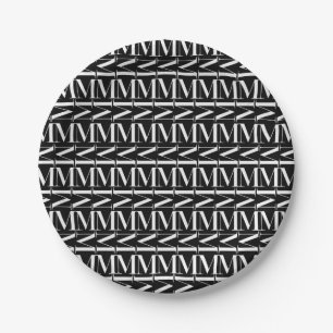 Monogram Initial Letter M Paper Plate