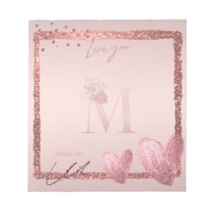 Monogram Initial Letter M Pretty Rose Gold Notepad