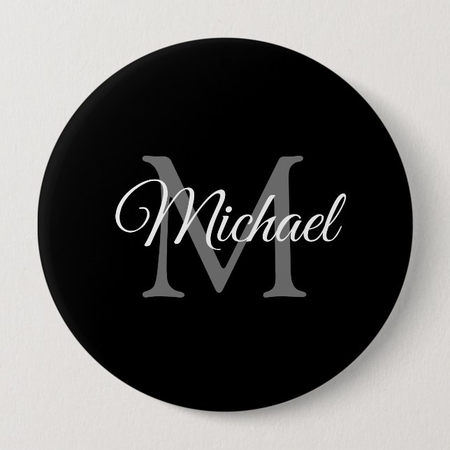 Monogram Initial Letter Name Black Template Huge 10 Cm Round Badge (Front)