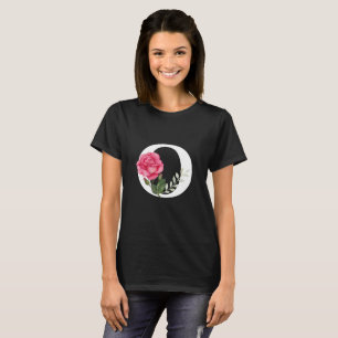 Monogram Initial Letter O in White with Pink Rose T-Shirt