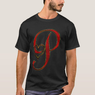 Monogram Initial Letter P Red Heart T-Shirt