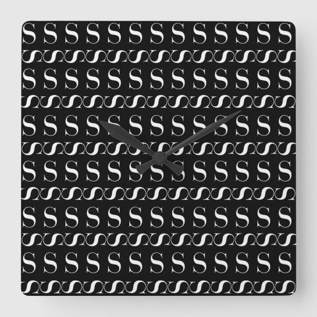 Monogram Initial Letter S Square Wall Clock (Front)