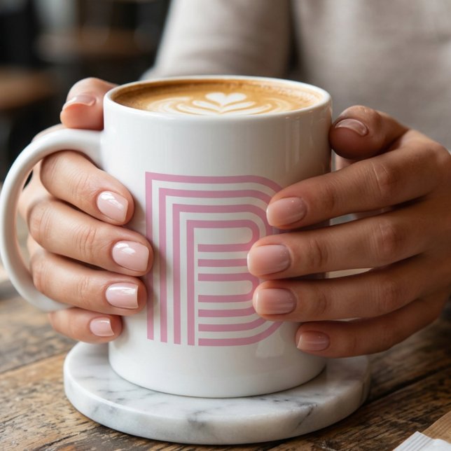 Monogram Initial Letter Simple Minimal Modern Pink Coffee Mug (Creator Uploaded)