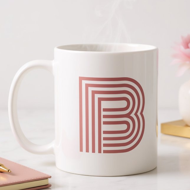 Monogram Initial Letter Simple Modern Blush Pink Two-Tone Coffee Mug (Creator Uploaded)