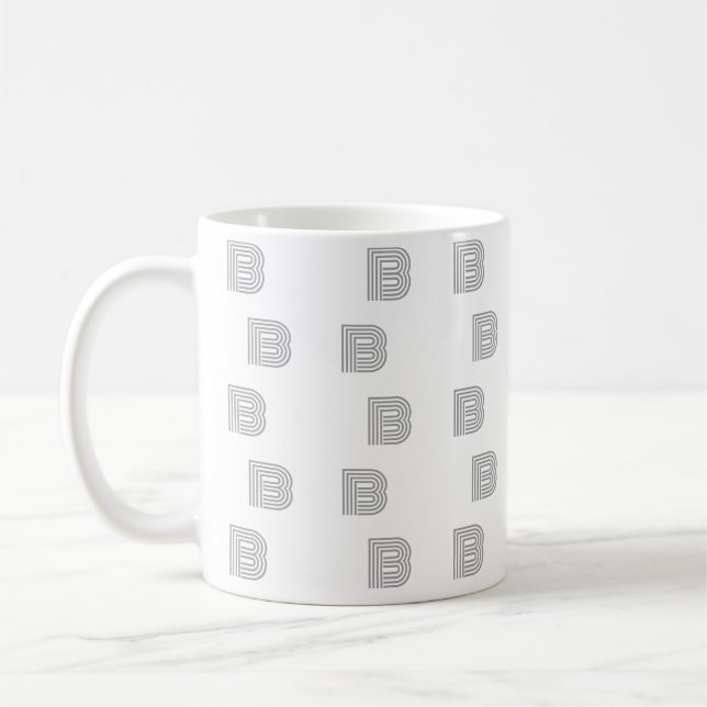 Monogram Initial Letter Simple Pattern Modern Grey Coffee Mug (Left)