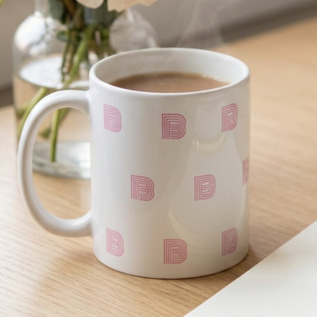 Monogram Initial Letter Simple Pattern Modern Pink Coffee Mug (Creator Uploaded)
