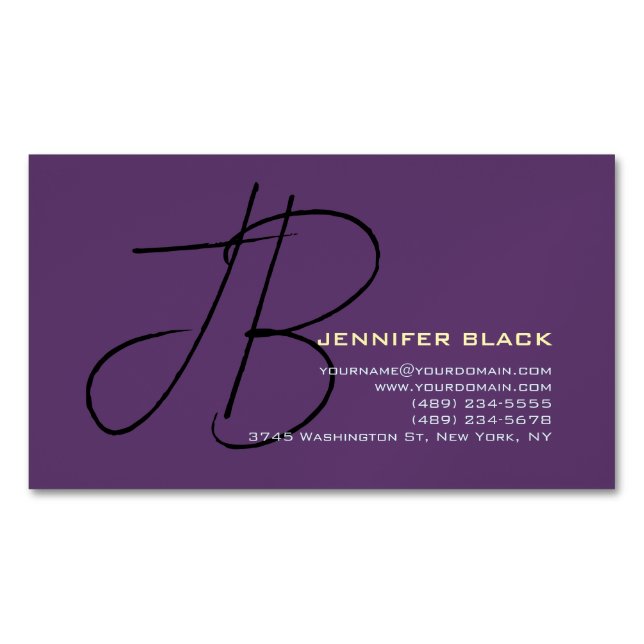 Monogram Initial Letters Indigo Minimalist Modern Magnetic Business Card (Front)