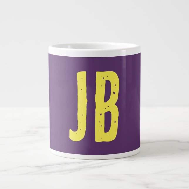 Monogram Initial Letters Indigo Yellow Minimalist Large Coffee Mug (Front)