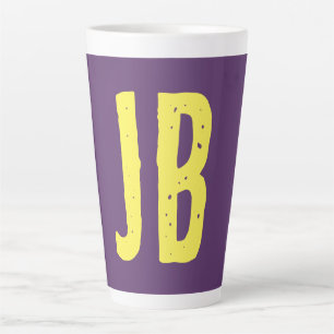 Monogram Initial Letters Indigo Yellow Minimalist Latte Mug