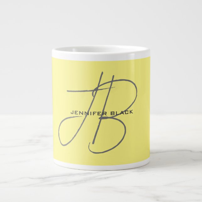 Monogram Initial Letters Light Yellow Modern Large Coffee Mug (Front)