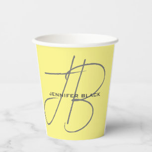 Monogram Initial Letters Light Yellow Modern Paper Cups