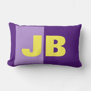 Monogram Initial Letters Purple Yellow Lumbar Cushion