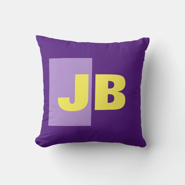 Monogram Initial Letters Purple Yellow White Cushion (Front)