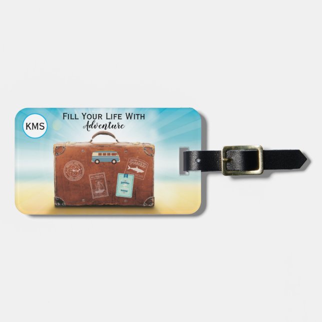 Monogram Initial Life Adventure Travel Luggage Luggage Tag (Front Horizontal)