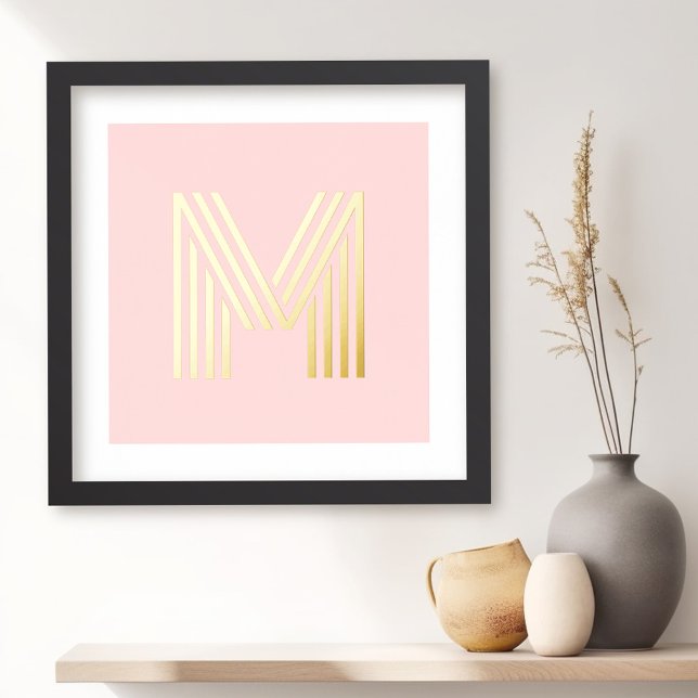 Monogram initial light blush pink background foil prints (Creator Uploaded)