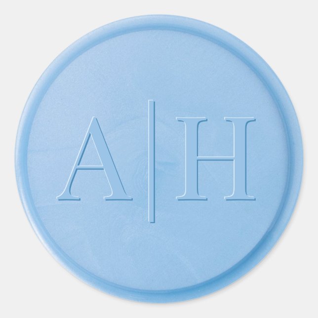Monogram Initial Linen Blue Wax Seal Sticker (Front)