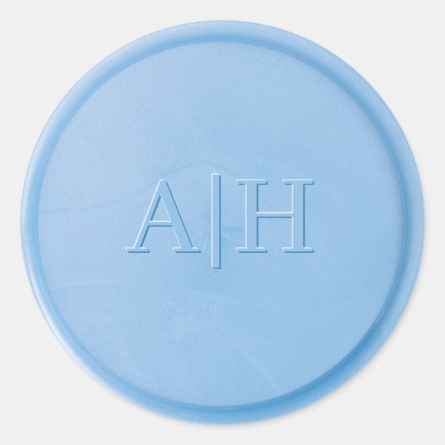 Monogram Initial Linen Blue Wax Seal Sticker (Front)