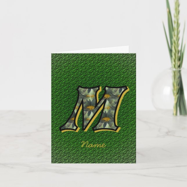 Monogram Initial M Daisies Art Personalised Note Card (Front)