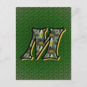 Monogram Initial M Daisies Flower Art Postcard