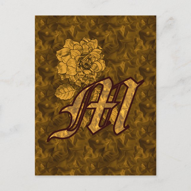 Monogram Initial M Elegant Gold Peony Flower Postcard (Front)