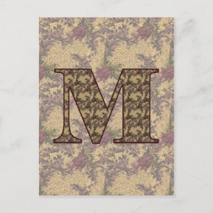 Monogram Initial M Elegant Vintage Floral  Postcard