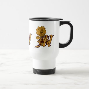 Monogram Initial M Gold Peony Floral Travel Mug
