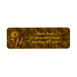 Monogram Initial M Gold Peony Return Address  Label
