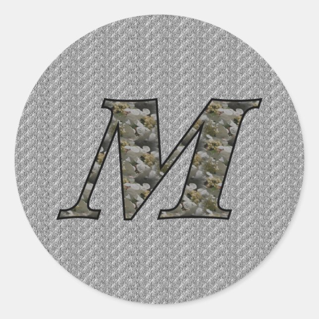Monogram Initial M Hydrangea Flowers Classic Round Sticker (Front)